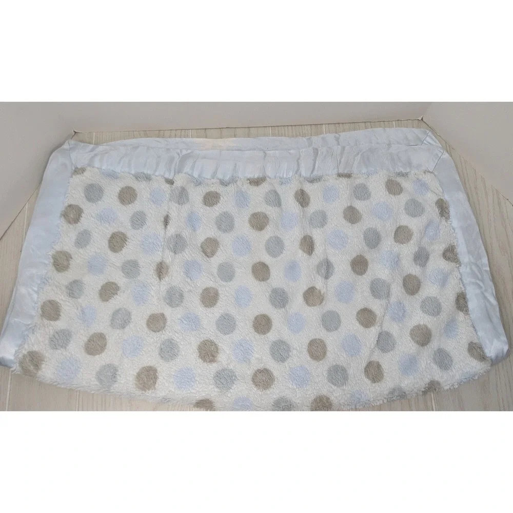Little Giraffe Small Baby Blanket Blue Gray Tan Polka Dot Satin Trim USED 31x35